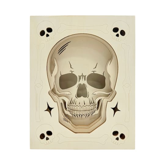 8.75" Skull Shadow Box DIY LED Wood Décor by Make Market®